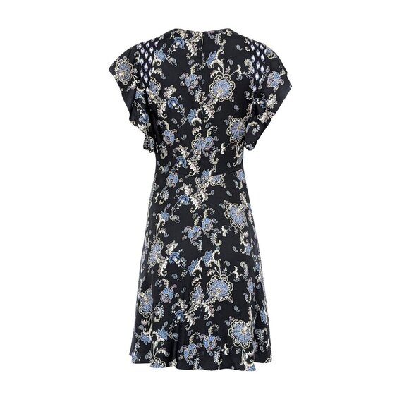 New Rebecca Taylor Ruffle Sleeve Paisley Silk Blend A-line Dress Black Combo 4 - Picture 5 of 14